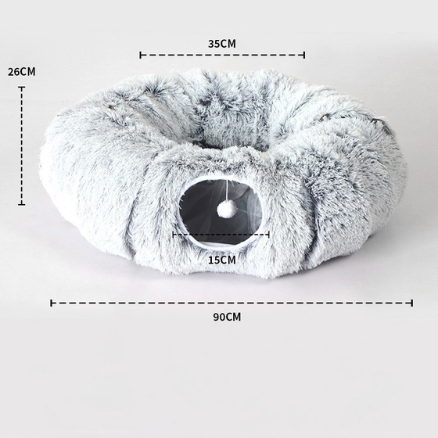 Plush Tunnel Cat Bed – Cozy Double-Layer Winter Nest