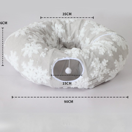 Plush Tunnel Cat Bed – Cozy Double-Layer Winter Nest