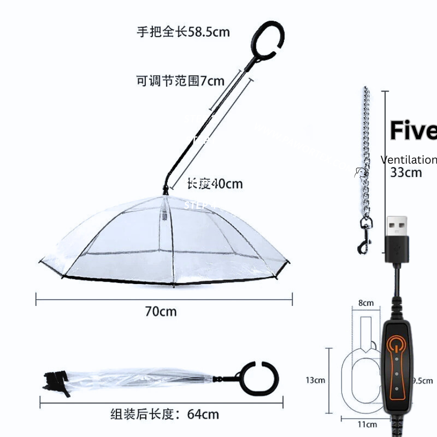 Transparent C-Shaped Pet Umbrella - Adjustable Hands-Free Dog Walking Umbrella for Rainy Days (Waterproof, Windproof) - Fits All Leash Sizes
