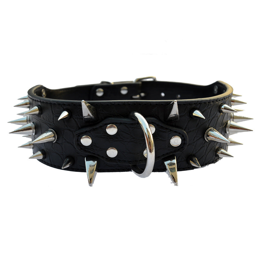 Large Dog Rivet Collar – Crocodile Pattern with Wolf Tooth Spike Design