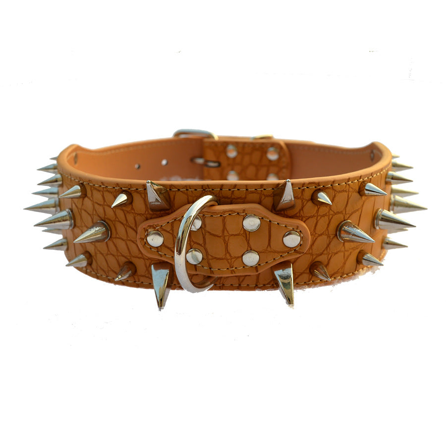 Large Dog Rivet Collar – Crocodile Pattern with Wolf Tooth Spike Design