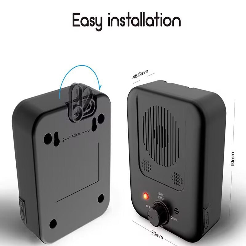 Black electronic device with installation instructions on a white background