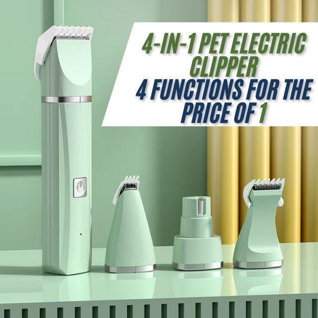 4-in-1 pet electric clipper set with attachments on a light green background