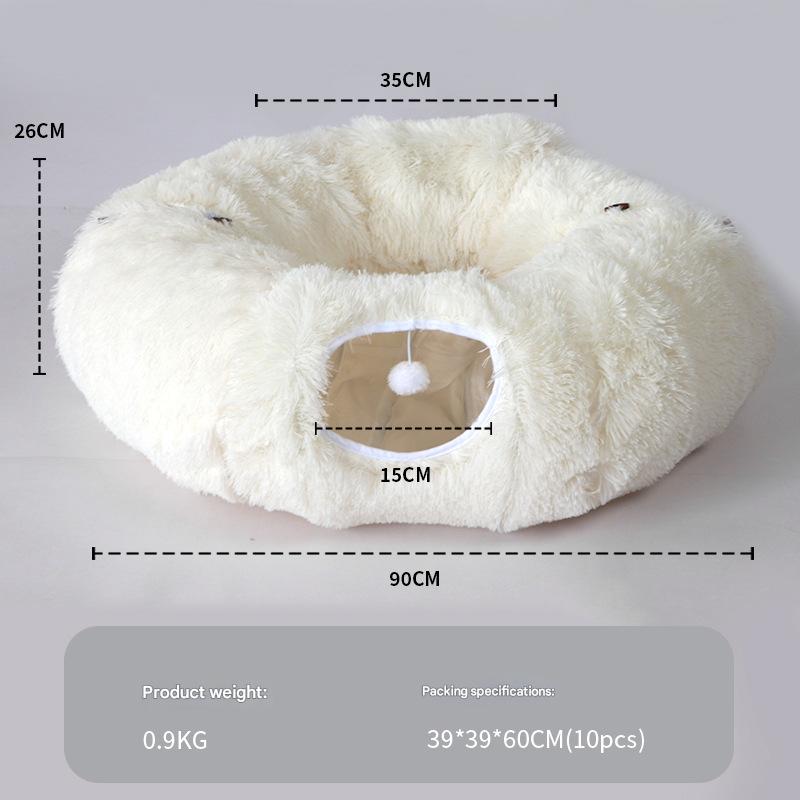 Plush Tunnel Cat Bed – Cozy Double-Layer Winter Nest