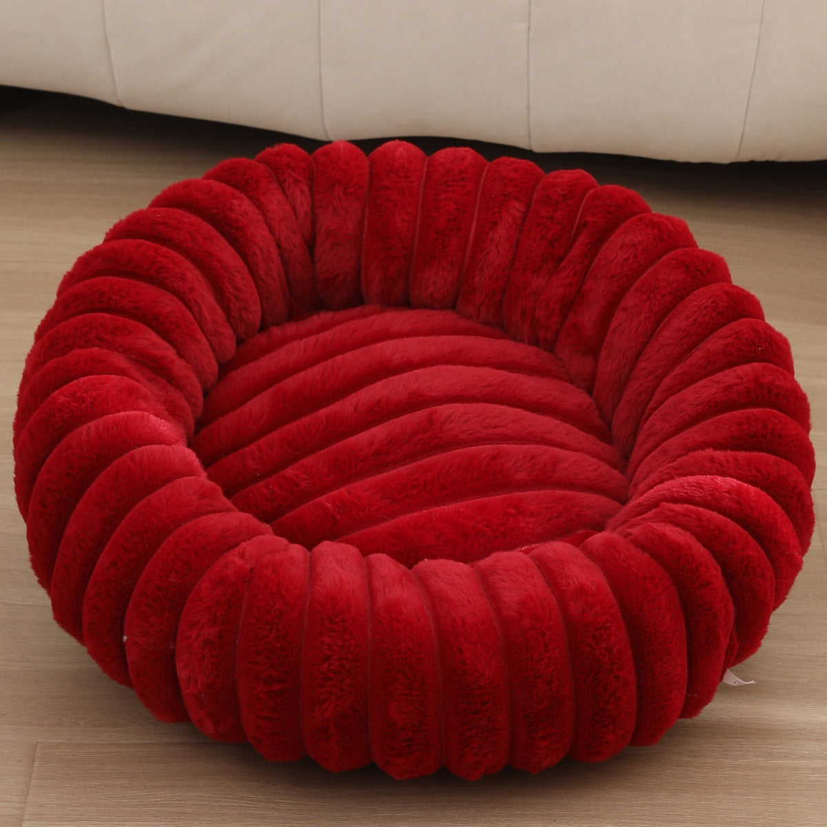 🐾 Striped Rabbit Plush Pet Bed – Ultra-Soft Round Cat & Dog Bed | Winter Warm, Long-Hair Pet Mat for Small & Medium Pets
