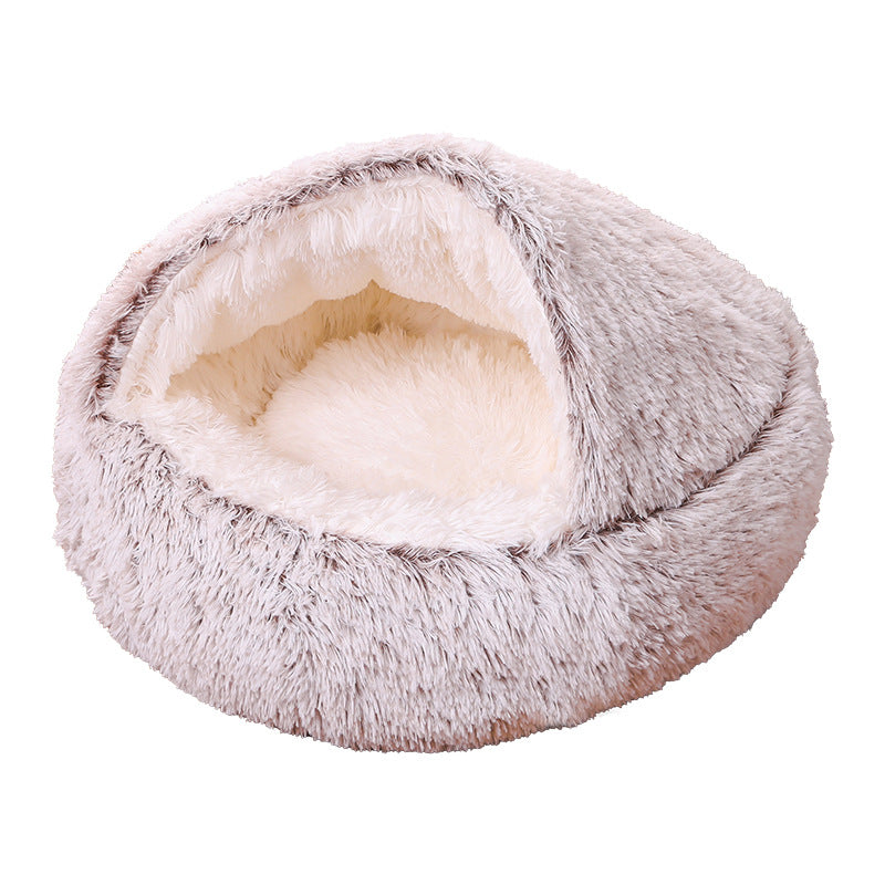 Plush Half-Enclosed Cat Bed – Dual-Purpose Sleep Mat & Nest
