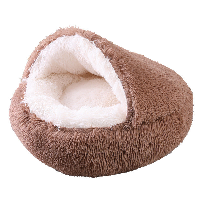 Plush Half-Enclosed Cat Bed – Dual-Purpose Sleep Mat & Nest