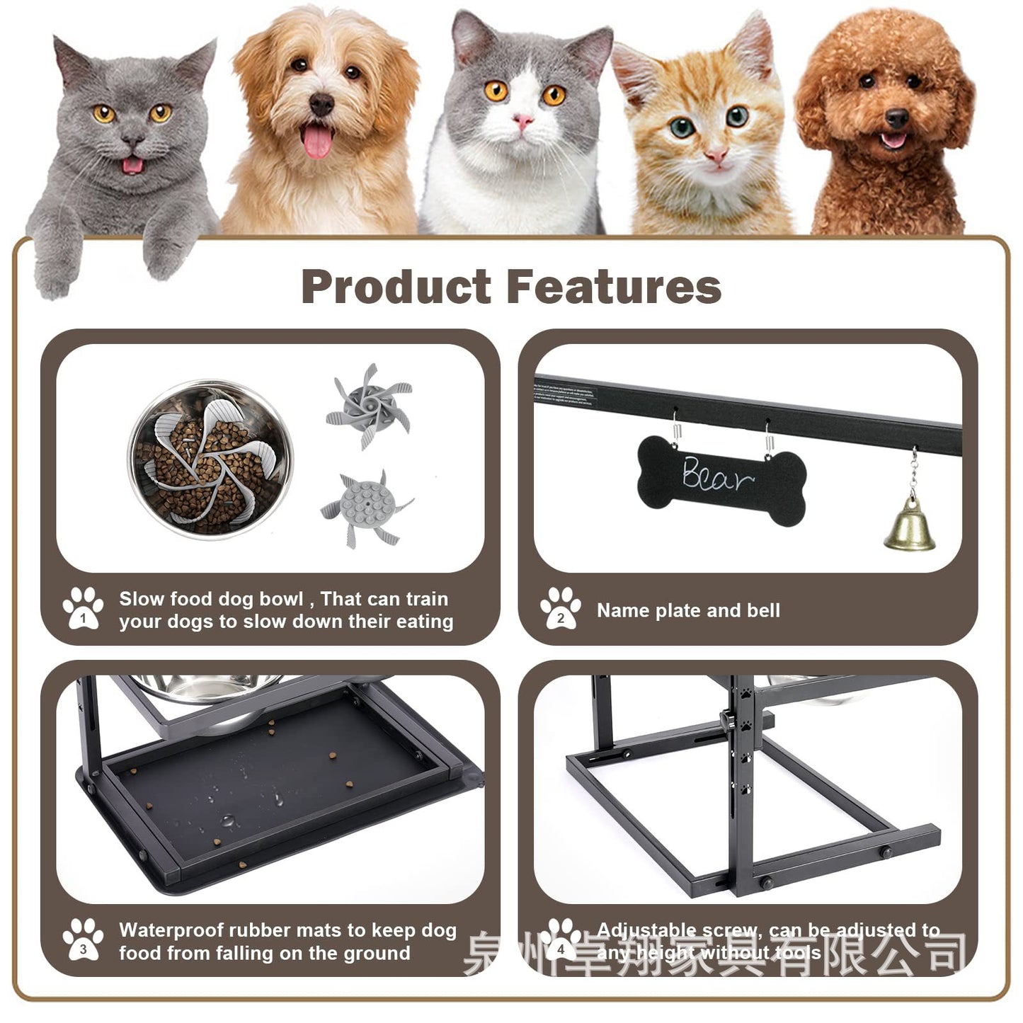 Adjustable Elevated Dog Bowl – Double Stainless Steel Feeder Stand