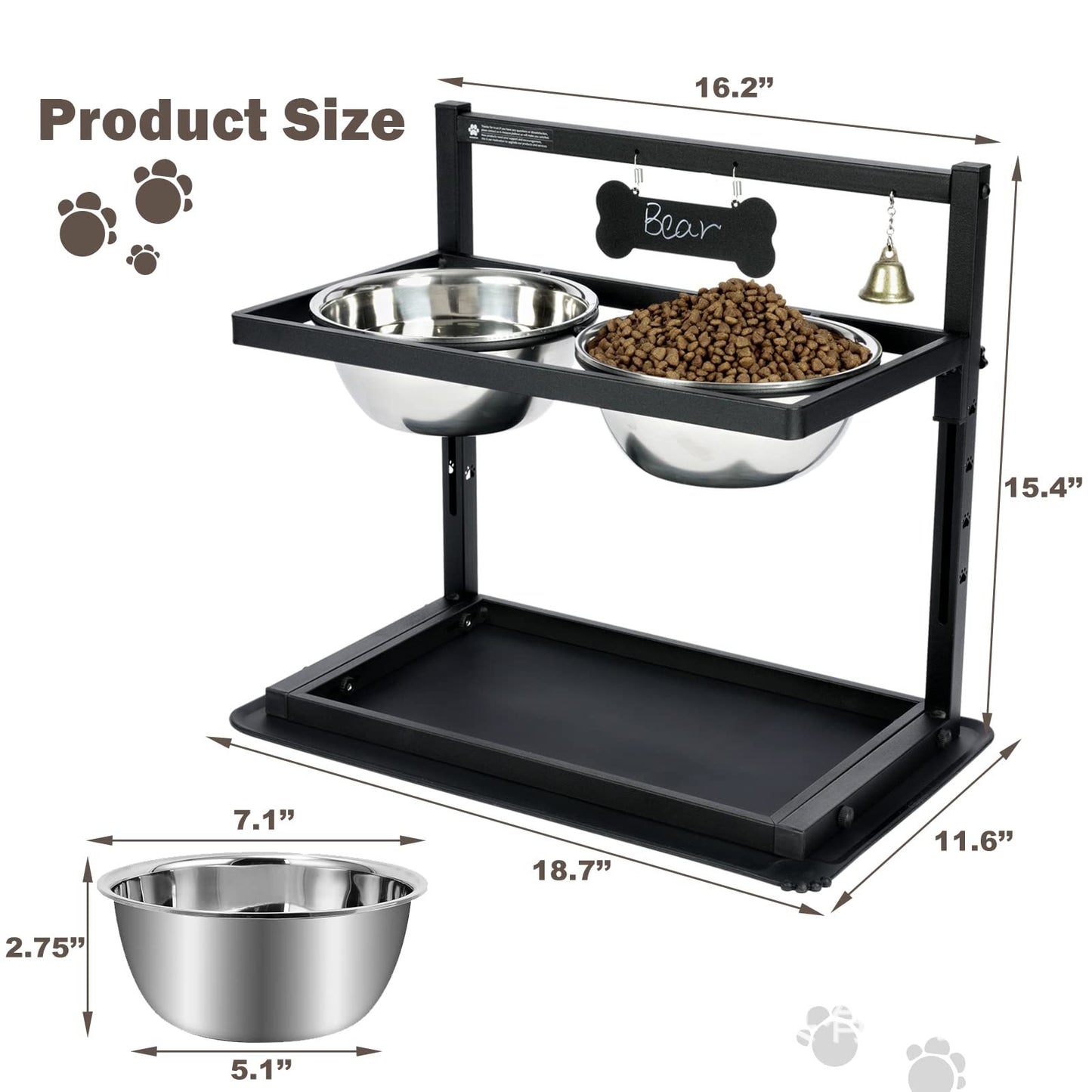 Adjustable Elevated Dog Bowl – Double Stainless Steel Feeder Stand