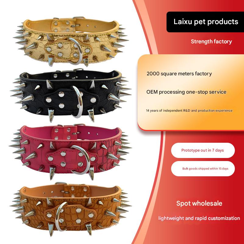 Large Dog Rivet Collar – Crocodile Pattern with Wolf Tooth Spike Design