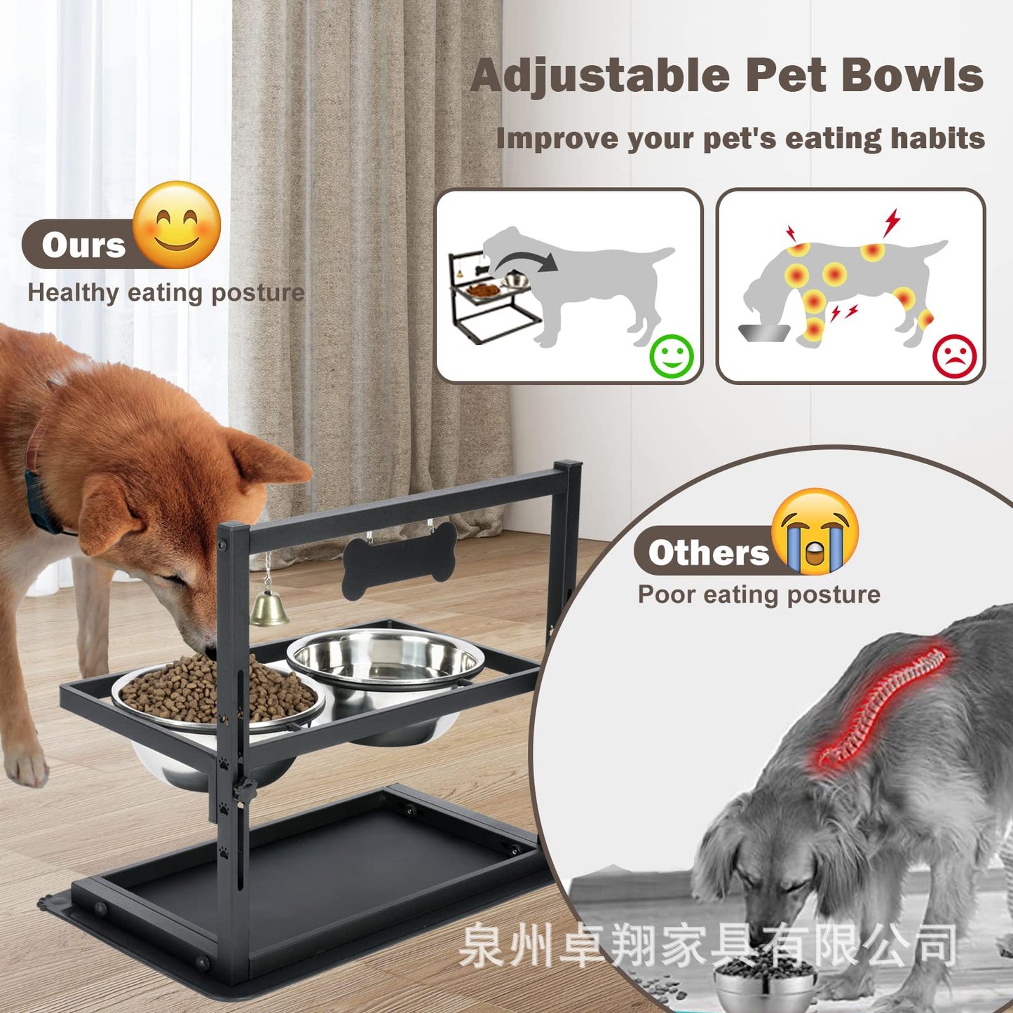 Adjustable Elevated Dog Bowl – Double Stainless Steel Feeder Stand