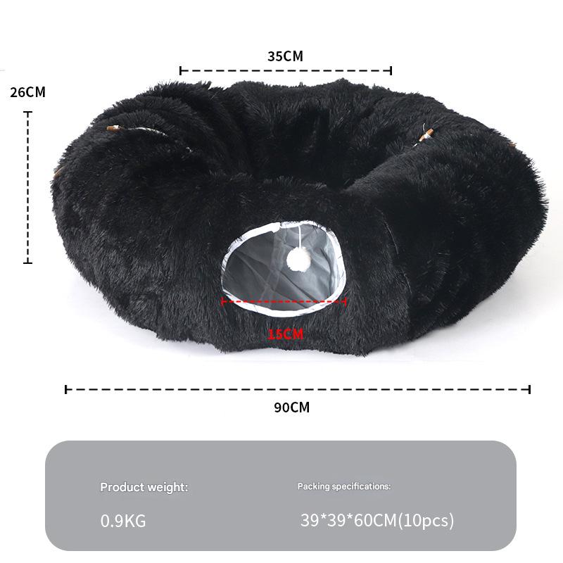 Plush Tunnel Cat Bed – Cozy Double-Layer Winter Nest