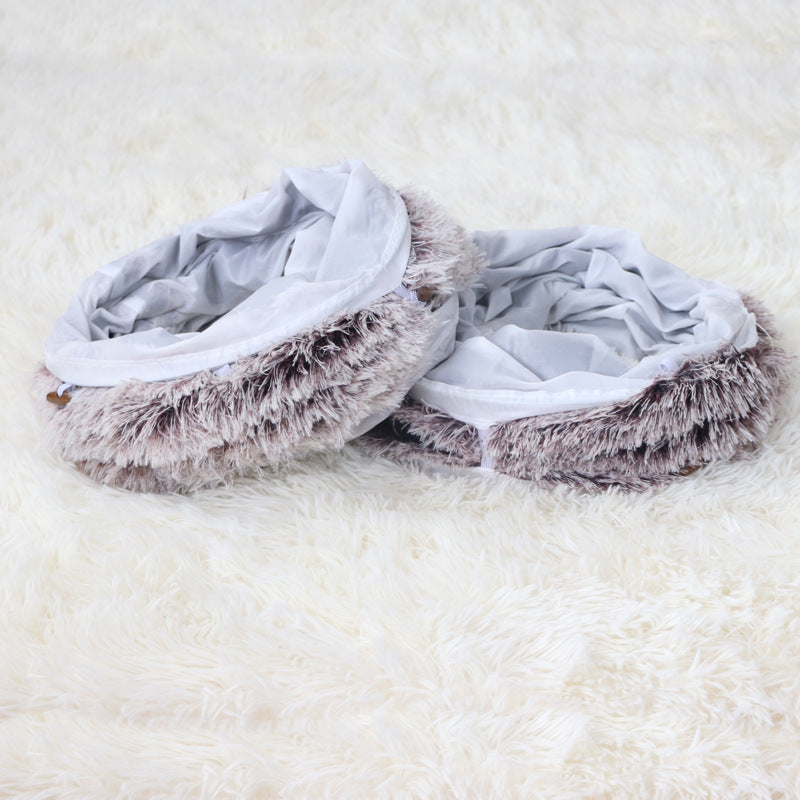 Plush Tunnel Cat Bed – Cozy Double-Layer Winter Nest