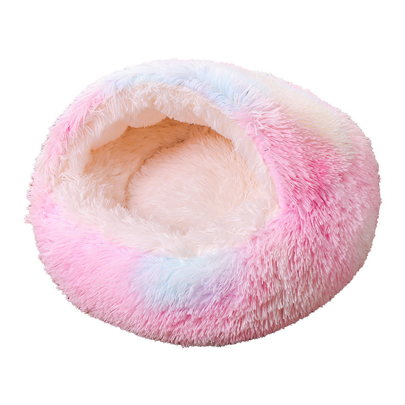 Plush Half-Enclosed Cat Bed – Dual-Purpose Sleep Mat & Nest