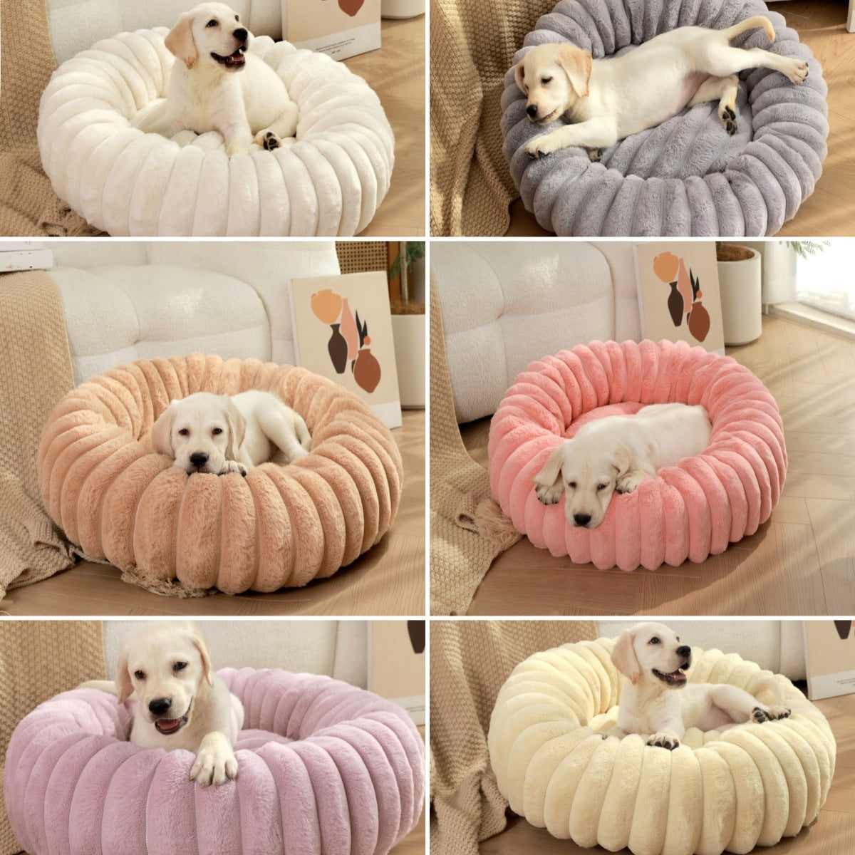 🐾 Striped Rabbit Plush Pet Bed – Ultra-Soft Round Cat & Dog Bed | Winter Warm, Long-Hair Pet Mat for Small & Medium Pets