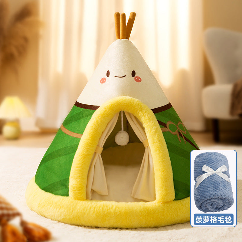 🏕️ Cozy Tent Cat & Dog Bed – Warm Yurt-Style Triangle Pet Bed for Autumn & Winter | Soft, Enclosed Nest for Cats & Small Dogs