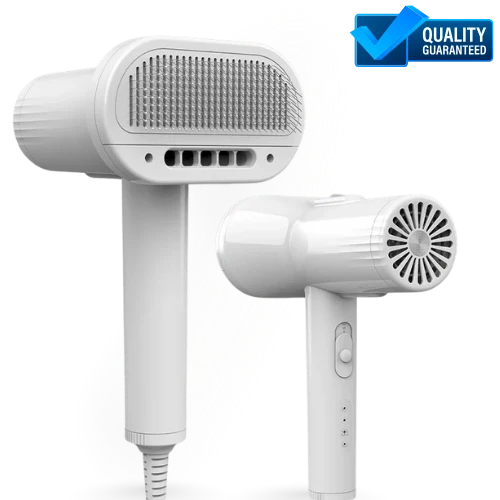 Two white hair dryers on a white background with a 'Quality Guaranteed' badge.