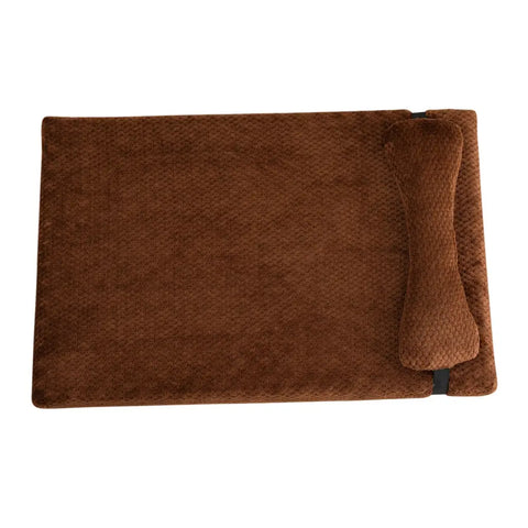 A rich chocolate brown PawVortex pet bed with a cozy textured pillow, offering a warm and inviting napping spot that adds timeless, natural style to any home for dogs and cats.