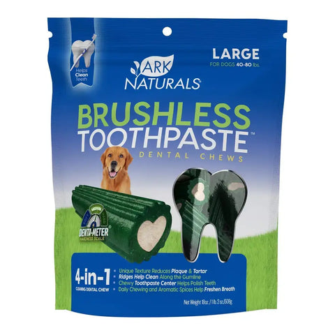 Ark Naturals Brushless Toothpaste 4-in-1 dental chews for large dogs 40-80 lbs, 18oz bag