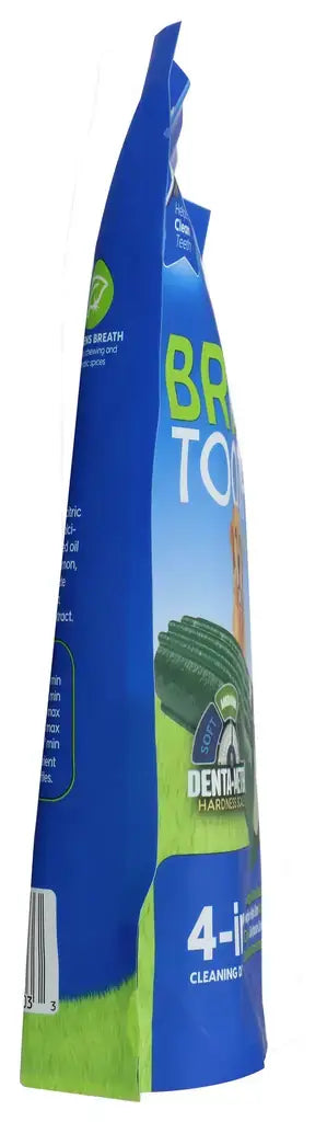 Side profile of Ark Naturals Brushless Toothpaste dental chew packaging showing bag thickness