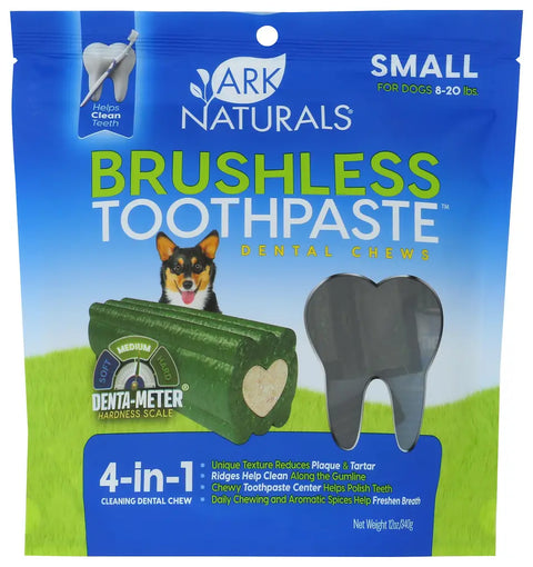 Ark Naturals Brushless Toothpaste dental chews for small dogs 8-20 lbs, 12oz bag