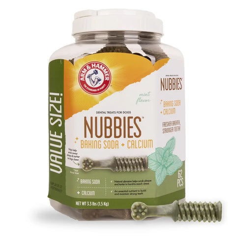 Arm and Hammer Nubbies mint flavor baking soda and calcium dog dental chews value size jar 62 count