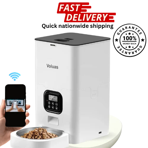 White Voluas pet feeder with smartphone app control, fast delivery and guarantee