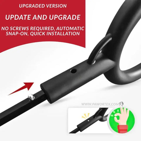 Black metal rod with text about upgraded version and quick installation.