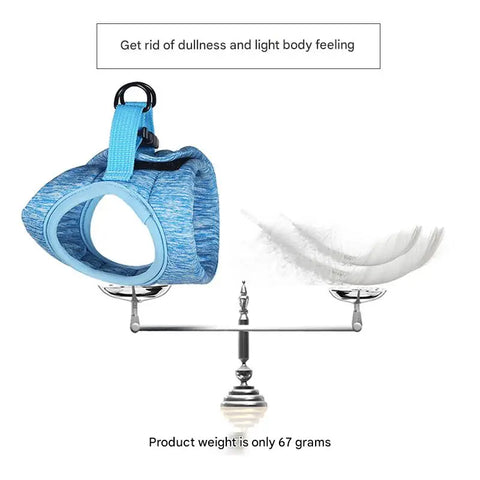 Blue cat harness with weightless design and escape-proof secure fit.