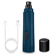 Blue electric pet nail grinder for dogs, cats, and puppies on white background