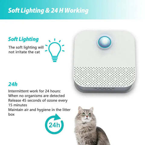 Cat with litter maintenance system for eliminating odors.