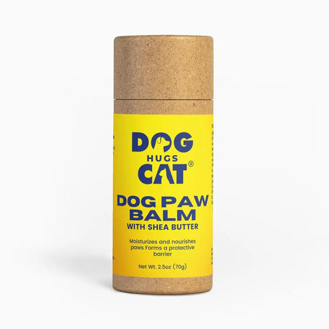 Dog paw balm with shea butter on a white background.
