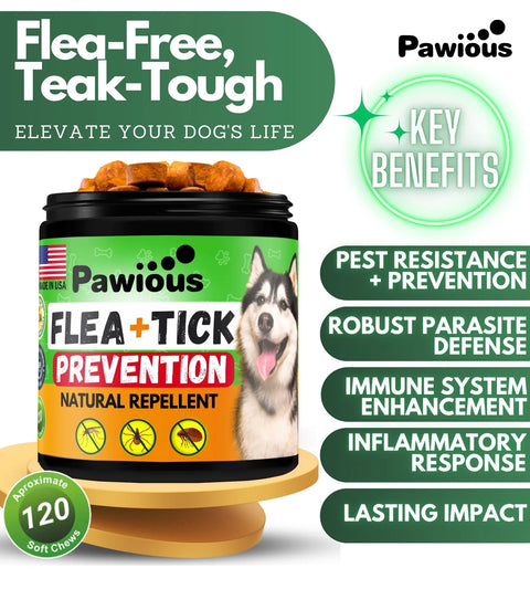 Dog with health benefits of coriander, neem, and flaxseed ingredients.