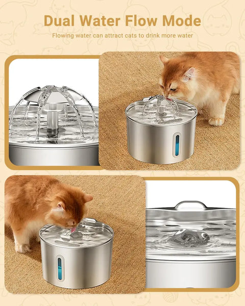 dual-water-flow-modes-cat-fountain
Comparison of dual water flow modes including flower spout and gentle bubbling fountain for cats.