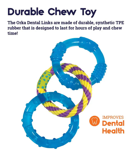 Orka Dental Links made of durable synthetic TPE rubber designed for aggressive chewers and dental health.