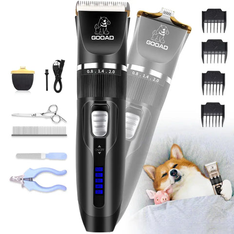 Gooad dog grooming clippers kit black — cordless rechargeable pet hair trimmer for small, medium, and large dogs