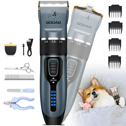 Gooad dog grooming clippers kit blue — cordless rechargeable pet hair trimmer for routine maintenance and hair thinning