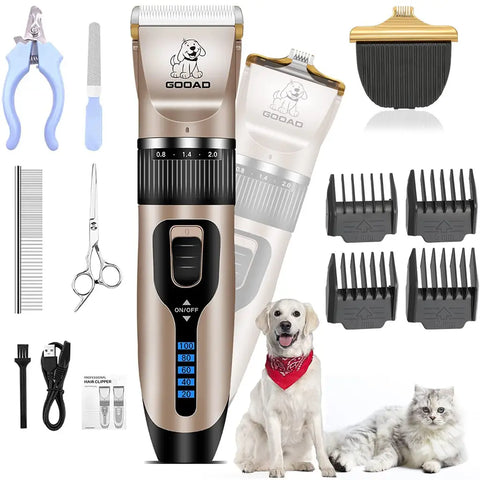Gooad dog grooming clippers kit gold — cordless rechargeable pet hair trimmer for easy hygienic cleaning and water rinsing