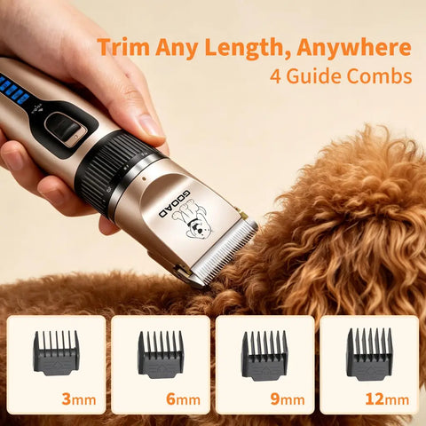 Gooad dog grooming clippers kit gold — cordless rechargeable pet hair trimmer for custom length adjustments on curly hair