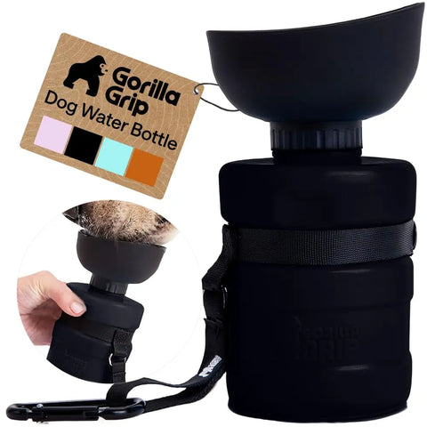 Gorilla Grip 2-in-1 portable pet water dispenser and bowl in black
