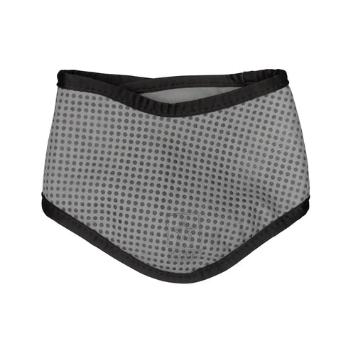 Gray polka dot baby bib with black trim by PawVortex.