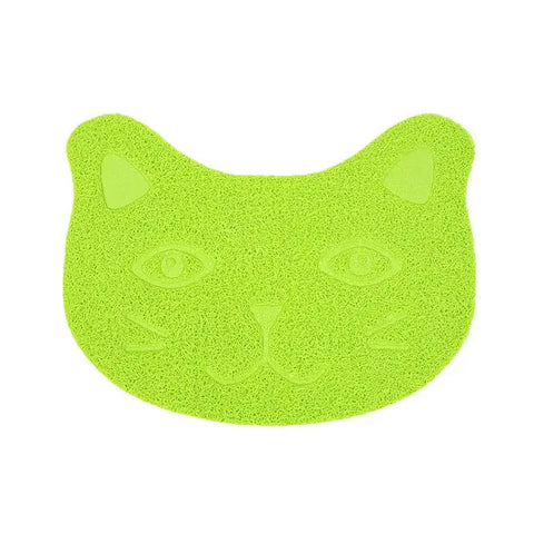 Green cat-shaped bath mat with absorbent microfiber and non-slip base.