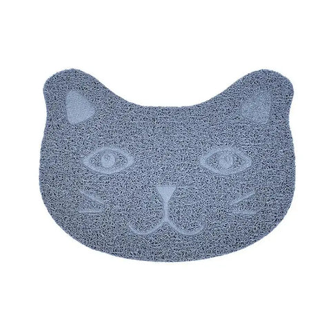 Grey cat-shaped bath mat with absorbent microfiber and non-slip backing.