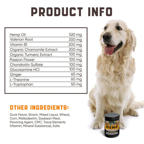 Hemp calming treats for Labradors and Golden Retrievers with benefits.