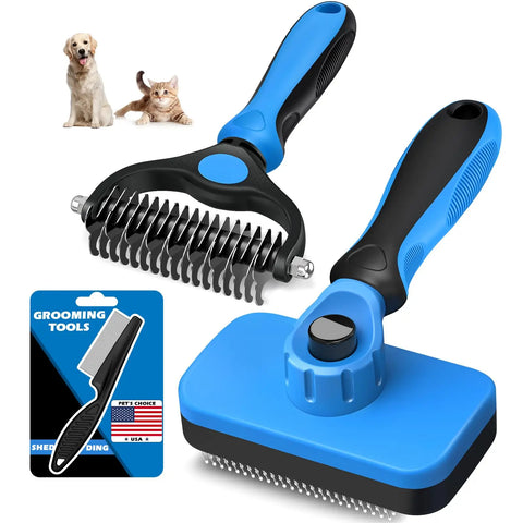 3-in-1 Dog Grooming Set | Slicker Brush, Dematting Rake & Flea Comb