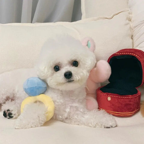 Interactive dog toy ring with voice squeaker and treat dispenser - side view