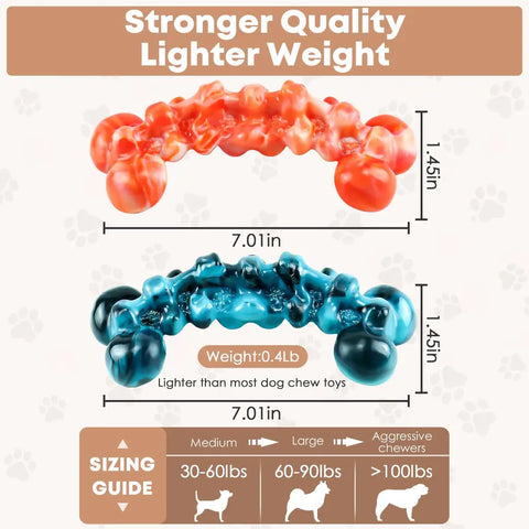 Sizing guide for large dog toys showing 7.01-inch length and weight for dogs over 60 lbs.