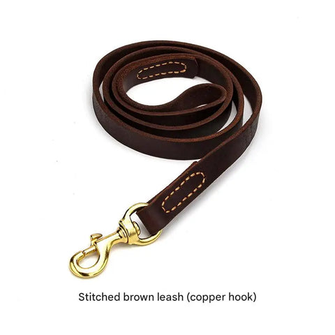 Leather dog leash built for strong breeds like German Shepherds and Retrievers