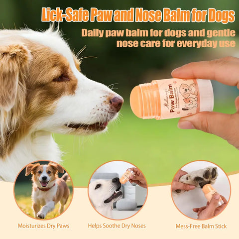 Lick-safe paw and nose balm for dogs featuring a mess-free twist-up applicator stick.