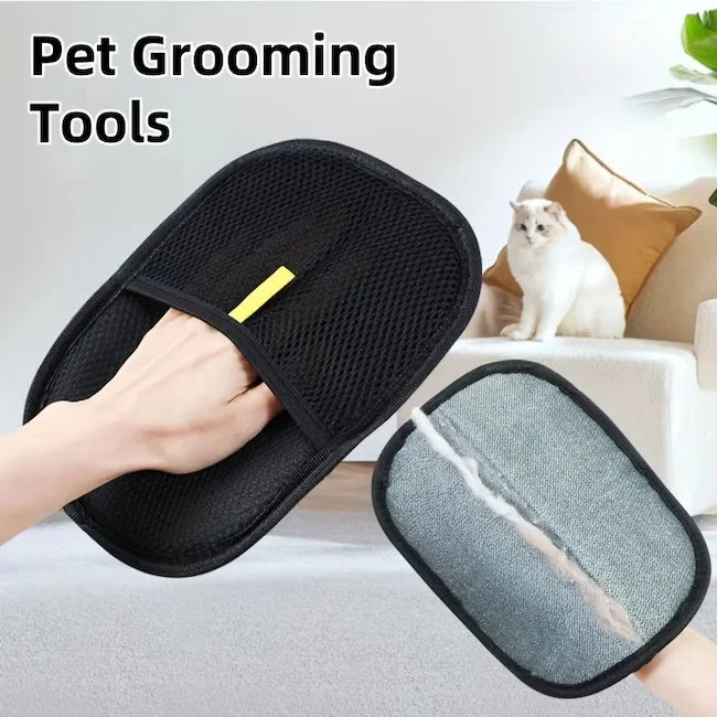 Electrostatic Pet Hair Removal Gloves - 2-in-1 Dog & Cat Hair Remover for Furniture, Carpets & Clothes | Reusable Grooming & Cleaning Gloves
